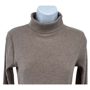 OLD NAVY Women's M Mushroom Long Sleeve Brushed Cotton Ribbed Turtleneck Top
